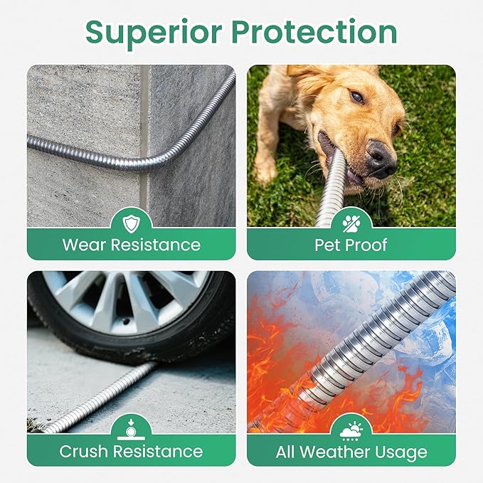 Cesun Metal Garden Hose 100 foot - 304 Stainless Steel Water Hose, Flexible, Lightweight and No-Kink Metal Hose with Brass Nozzle for Outdoor, Yard