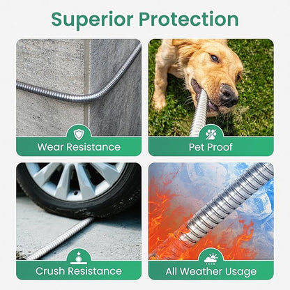 Cesun Ultra-Sturdy 25ft Metal Garden Hose - 304 Stainless Steel, Flexible & Kink-Free, UV Resistant, All-Weather, Includes High-Pressure Brass Nozzle - Ideal for Home & Outdoor Use