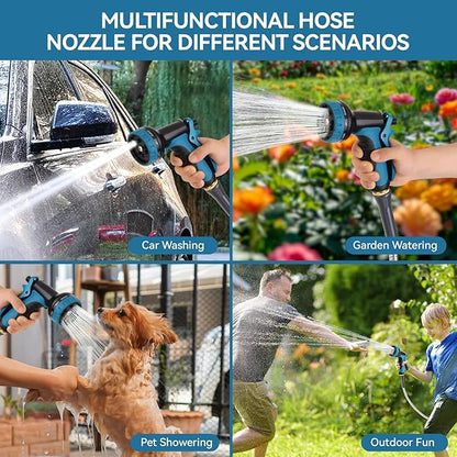 Garden Water Hose Nozzle ABS Water Spray Nozzle with 10 Spray Modes Suitable for Watering Plants, Iawns and Gardens, Car Washing, Cleaning, Showering Pets and Outdoor Fun, Blue