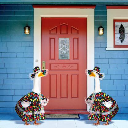 Suzile Happy Birthday Goose Outfit Dresses Clothes for 23" High Cement or Plastic Porch Goose Costume for Yard Lawn Outdoor Garden Patio Statue Xmas Santa Holiday Decor