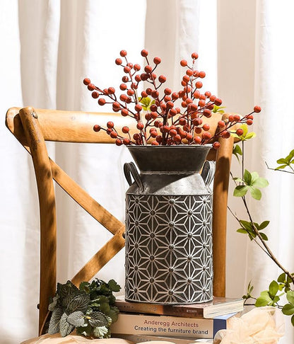 Vintage Galvanized Metal Milk Can, Farmhouse Decorative Flower Vase, Rustic French Country Milk Jug for Home Decor,10.6''H…