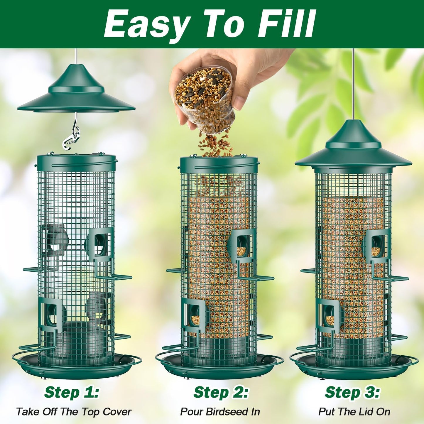 Metal Mesh Tube Bird Feeder for Outdoors Hanging - Squirrel Chew Proof Bird Feeders for Outside, Rust-Proof, 4 Ports, 2LB Large Capacity, Easy to Refill, for Finch Cardinal Wild Birds