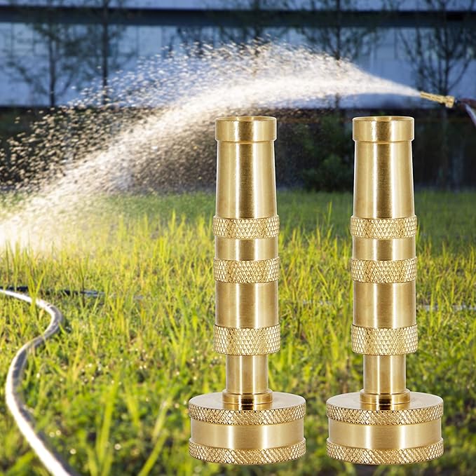 ATDAWN Brass Hose Nozzle, Heavy-Duty Brass Adjustable Twist Hose Nozzle, 2 Pack (3.5")
