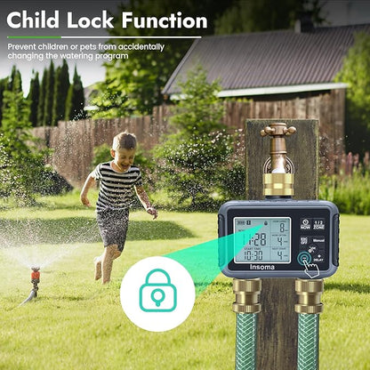 Insoma Water Timer with Brass Inlet & Outlet, 2 Independent Zones Outdoor Hose Timer for Garden Faucet with Auto/Manual/Rain Delay Mode, Sprinkler Irrigation Controller for Yard Lawn