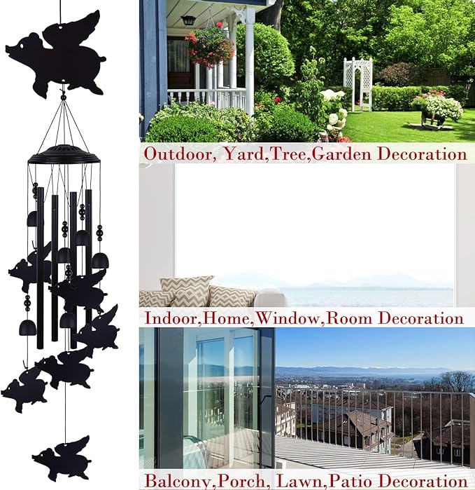 Flying Pigs Wind Chimes Outdoor, Memorial Wind Chimes, Mobile Music Wind Catcher, Fly Pig Wind Chime for Home, Tree, Yard, Patio, Garden Decoration, Festival Gifts for Mom, Xmas Gifts for Pig Lovers