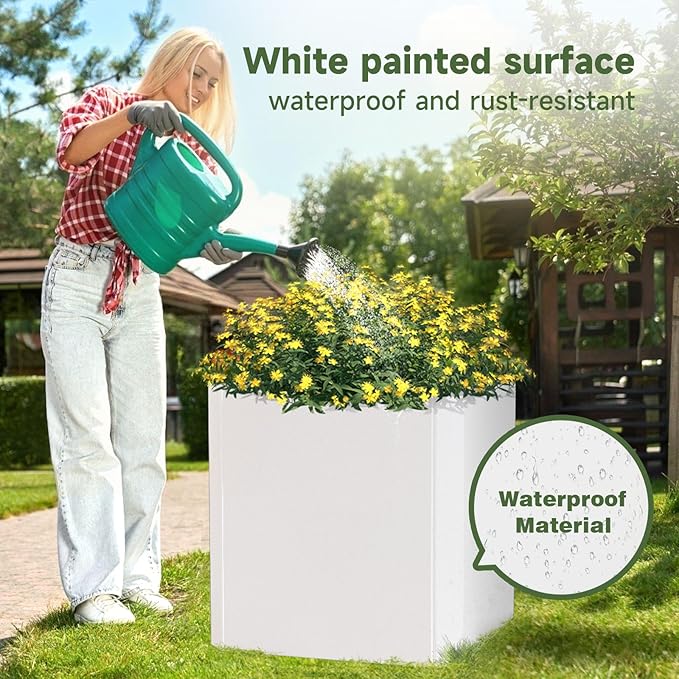 Steel Planter Box-20"x20"x20"-Large Square Planter Box-Outdoor Indoor-Cube Steel Planter Heavy Duty White Metal Planter Flower Pot Commercial Residential for Home Garden Porch Hotel Patio