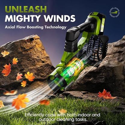 Leaf Blower Cordless - 2025 Update 150000RPM & 3 Speed Levels Electric Leaf Blower with 2 x 4.0Ah Battery and Charger, Extension Tube Blower for Lawn Care, Yard, Garage, Blowing Leaves, Dust or Snow