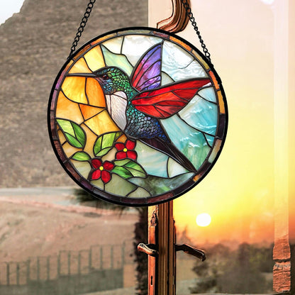 Stained Glass Window Hanging, Hummingbird Gifts Sun Catchers Diamond Glass Panel Hangings Birds Suncatcher Decor for Birthday for Women, Men, Wife, Aunt, and Mom 14.9x14.9 in
