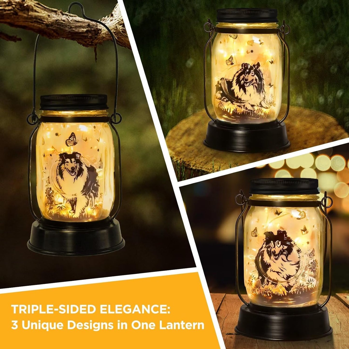 Sheltie Gifts for Women/Men Sheltie Solar Lanterns Dog Mom Birthday Dog Lovers Lantern Pet Loss Pet Memorial Lights Solar Garden Decoration for Yard, Patio,Backyard,Porch Torches