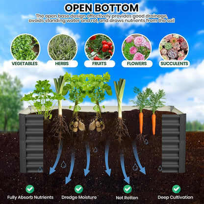 Galvanized Raised Garden Bed, 2 Pcs 6x3x2FT Outdoor Outdoor Planter Boxes with Open Base with Safety Edge and Glove, Elevated Rectangular Planting Bed for Vegetables Flowers Ground Planter, Gray