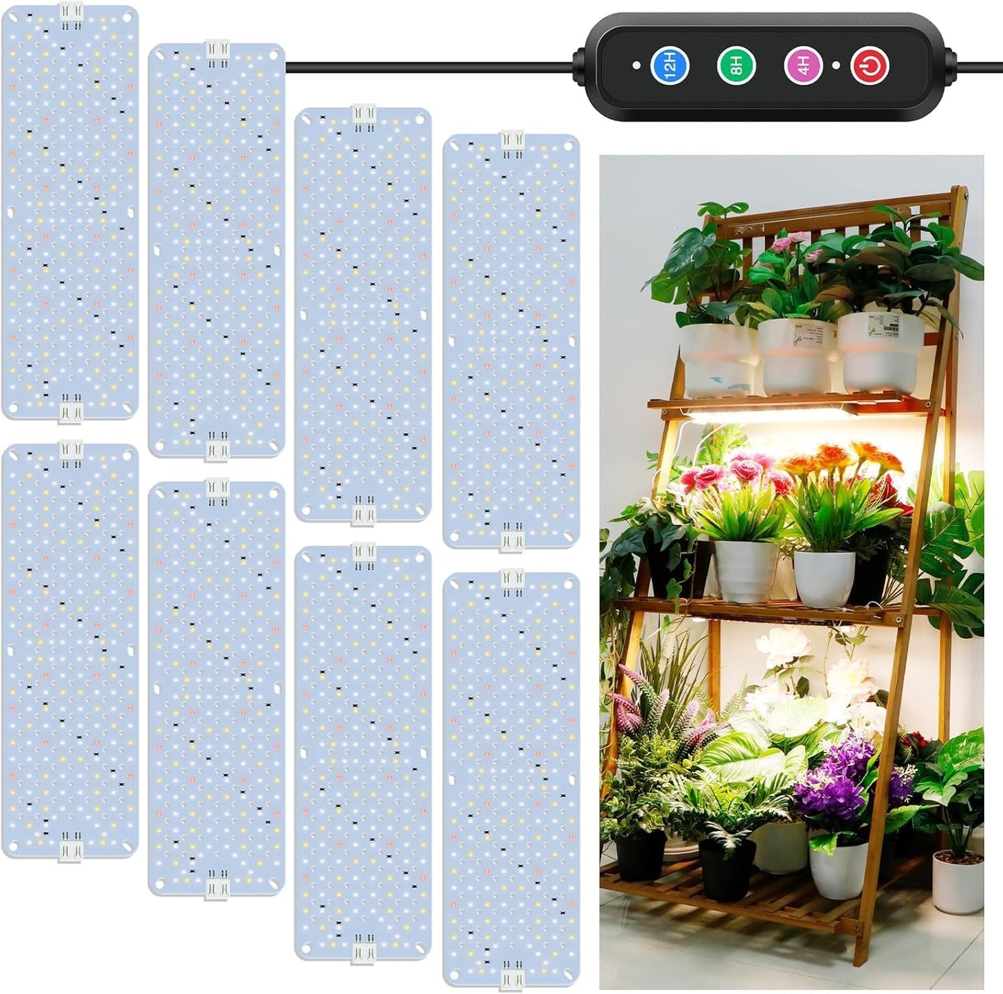 100W Ultra-Thin Panel Full Spectrum Grow Lights, 1536 LEDs Growing Light for Indoor Plants with Daisy Chain Function, Grow Lights for Seed Starting with 4/8/12H Auto On/Off Timer (8pcs)