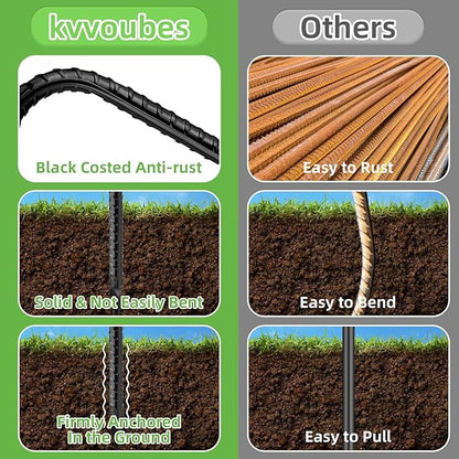 Black Trampoline Stakes Anchors High Wind 12inx6mm Galvanized U Hook 10pcs Rebar Stakes – Heavy Duty Ground Anchors for Trampoline,Yard & Inflatable,Landscape Metal Stakes for Outdoor Decorations