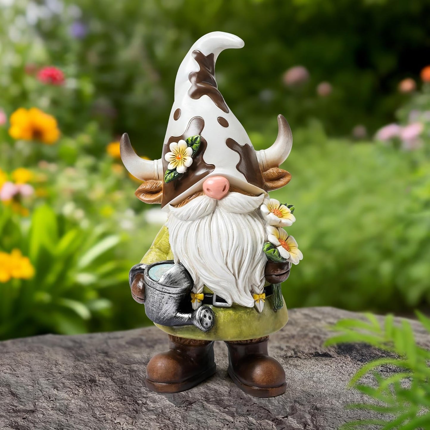 Outdoor Gnomes Statue, Garden Farm Cow Gnome Figurine, Gnomes Decorations for Outside, Farm, Yard, Lawn, Cow Decor for Home, Table, Shelf, Spring Gnome Funny Elf Gifts for Women