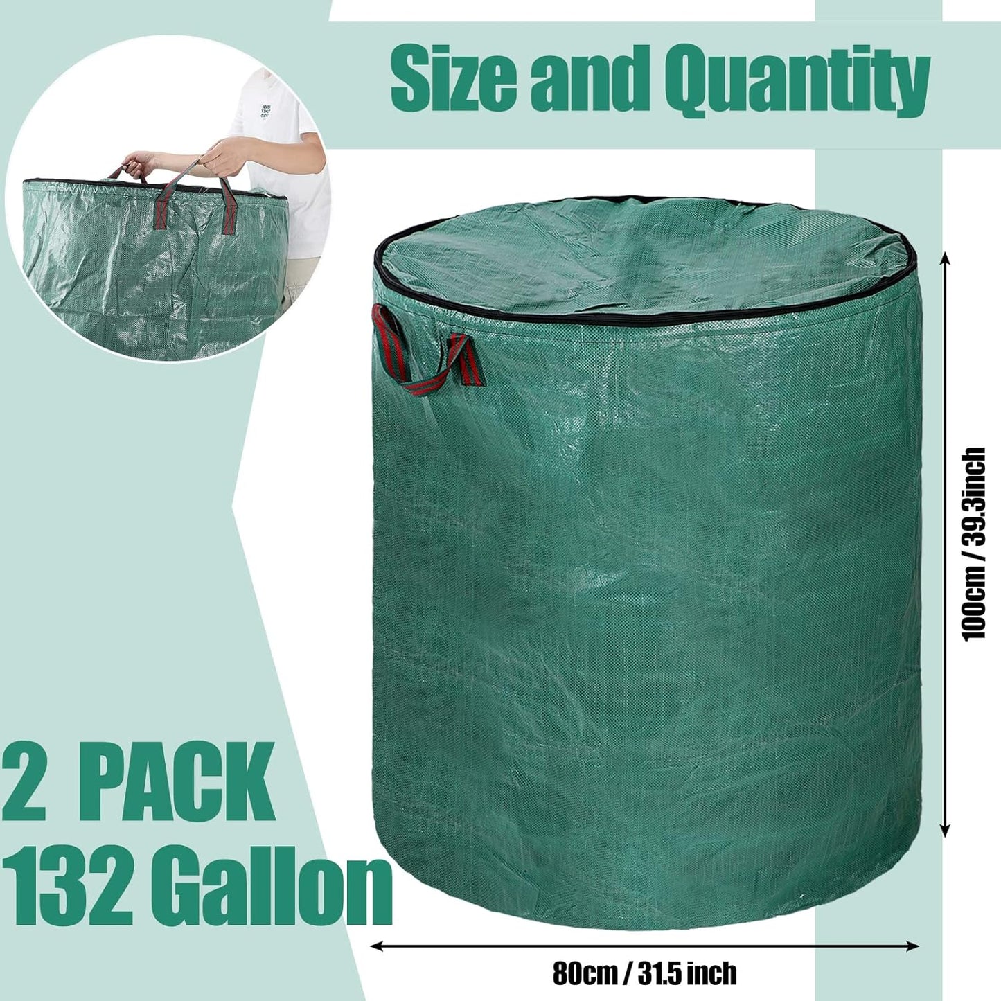 Kingdder 2 Pack 132 Gallon Reusable Yard Waste Bags with Lid and Handle Collapsible Extra Large Lawn Bag Holder Heavy Duty Leaf Bins Garden Container for Garbage Outdoor Clean Up Debris Leaves Grass