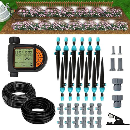 Breeze Touch 120FT Automatic Drip Irrigation Kits with Garden Timer, Garden Watering System for Lawn, Quick Connector Design Irrigation System Kit with Easy Programmable Water Timer