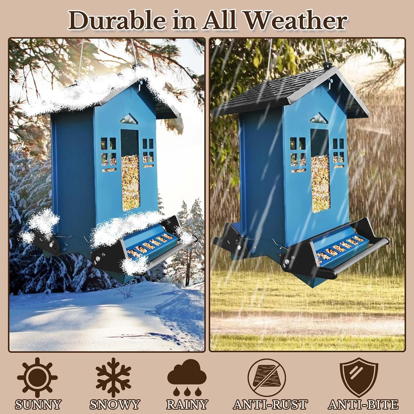 Squirrel Proof Bird Feeder, Bird Feeders Hanging for Outdoors 6 Lbs Seed, Wild Metal Birdfeeder for Small Birds, Cardinal, Outside, Garden (Blue)