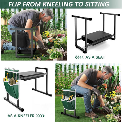 Garden Kneelers Seat, Stable and Save Anti-Tipping Design 10.2" Wider Garden Kneeler and Seat with Handle, Heavy Duty Gardening Stool for Seniors, Gardening Weeding Bench for Gardeners Parents - Black