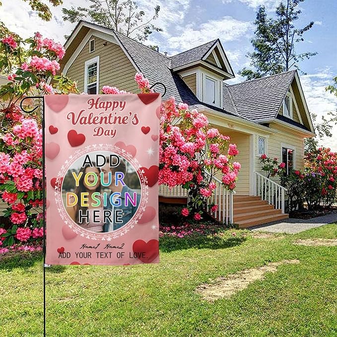 Custom Valentine Garden Flag for Outdoor Personalized Valentines Yard Flags Decor Customized Flag Add Your Own Picture Text House Lawn Banner Double Sided Home Wall Decoration 12.5x18 28x40