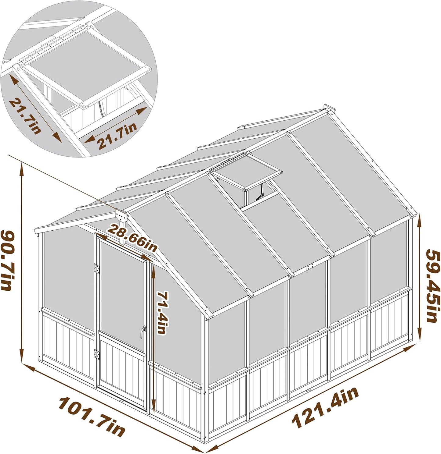 MUPATER 8 x 10FT Wooden Greenhouse with 6mm Polycarbonate Panels for UV Protection and Heat Insulation, Adjustable Ventilated Window & Lockable Door, Walk-in Greenhouse for Outdoors, Patio, Backyard