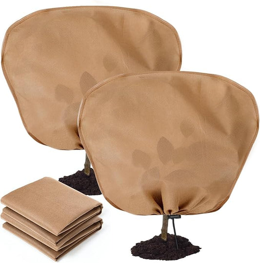 2 Pcs Winter Plant Covers Freeze Protection Reusable Plant Protector Bag with Drawstring Warm Shrubs Cover Frost Protection Planting Jacket Bags for Outdoor Garden, Brown (98.4 x 118.11 Inch)