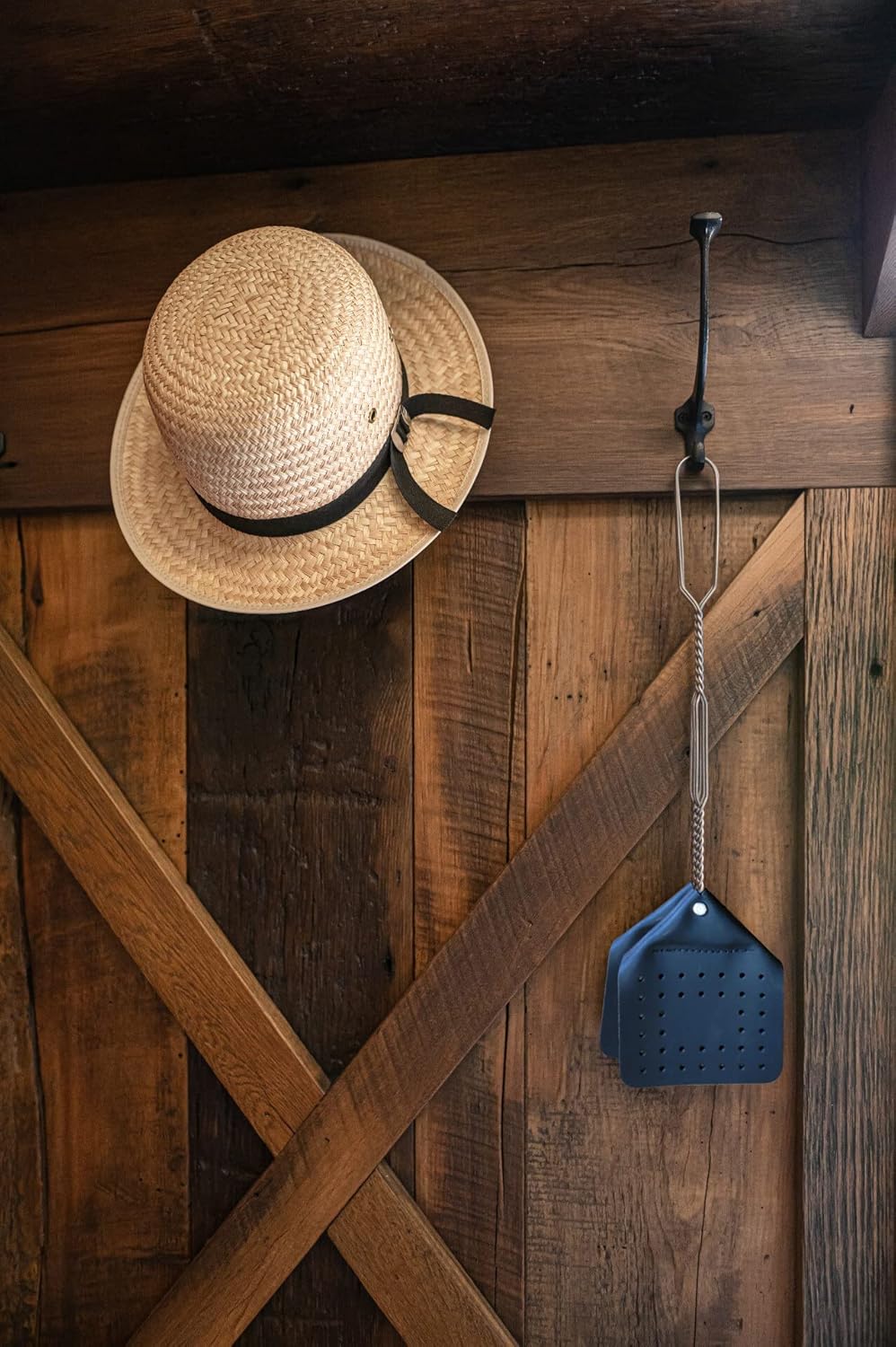 Leather Fly Swatter Set (2 Pack) – 17” Amish-Made Fly Swat w/Real Leather Paddle – Fly Swatters Multi Pack w/Metal Handle – Bug Swatter, Mosquito Swatter, Wasp Swatter (Black)