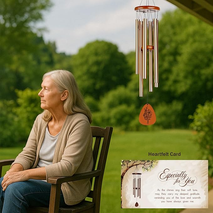 Wind Chimes for Mom Birthday Gifts from Daughter, Son - Christmas Ideas for Mom Long Distance, Mothers Day Presents - Home Patio Garden Decor - Wooden Large Wind Chimes for Outside 28"