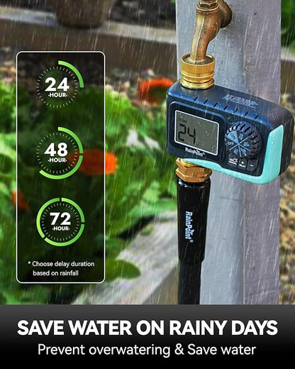 RAINPOINT Sprinkler Timer, 100% Metal Water Pipe Water Timer for Garden Hose, Programmable Hose Controller with Manual Watering/Rain Delay, Automatic Drip Irrigation System for Lawn, 1 Outlet