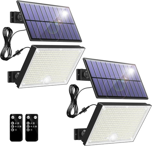 400LED Solar Lights Outdoor, IP67 Waterproof Solar Lights with 16.4ft Cable, 3 Modes & Remote Control Motion Sensor Outdoor Light for Garden, Garage, Patio, Pathway (2 Pack)