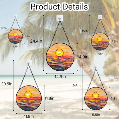 Stained Glass Window Hanging, Orange Sunrise Suncatcher Diamond Glass Panel Hangings Scenery Sun Catchers Decor for Birthday for Women, Men, Wife, Aunt, and Mom 14.9 in