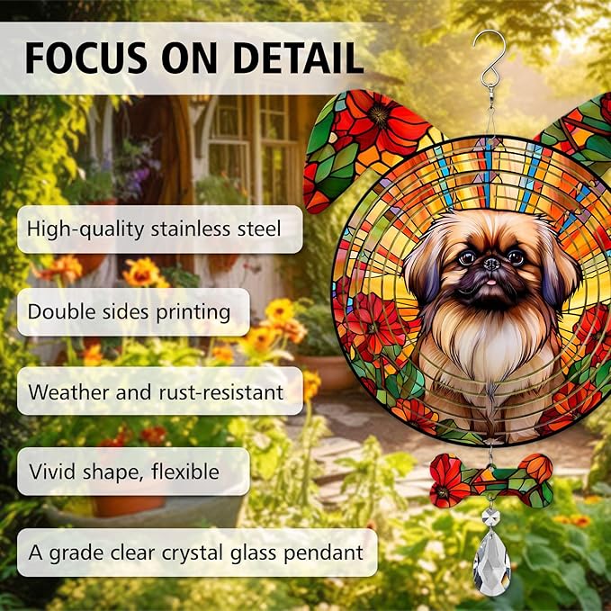 Pekingese Dog Ears Wind Spinner, Pekingese Wind Spinner Hanging for Yard and Garden