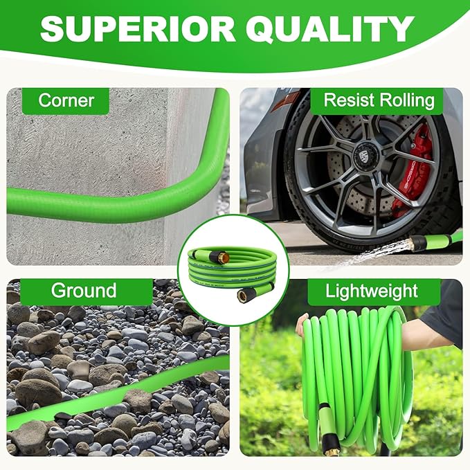 YOTOO Heavy Duty Hybrid Garden Water Hose 5/8-Inch by 25-Feet 150 PSI Kink Resistant, Flexible with Swivel Grip Handle and 3/4" GHT Solid Brass Fittings, Green+Blue