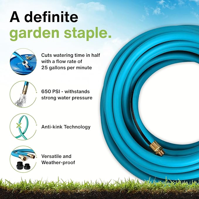 Aeromixer THE HOSE - 1 Inch 75Ft Flexible Garden Hose, Heavy Duty Garden Hoses for Outdoors, Anti Kinking Industrial Outdoor Water Hoses, 650 PSI High-Pressure Watering Tool for Farming and Gardening