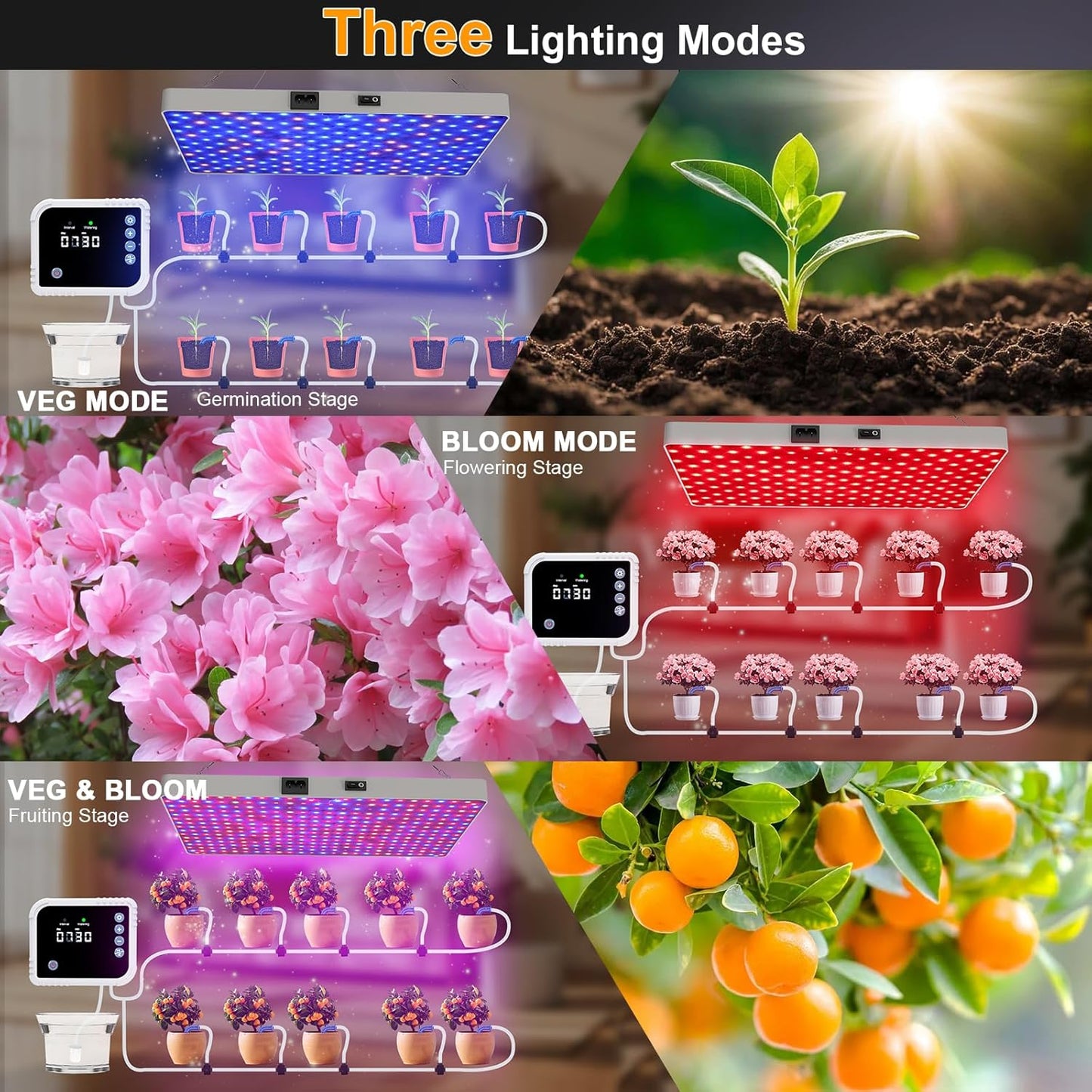 LED Grow Light with Automatic Watering System for Indoor Plants, Full Spectrum Plant Light with Remote Control, Stepless Dimmable Growing Lamps with 3 Lighting Modes for Seedlings Veg Bloom