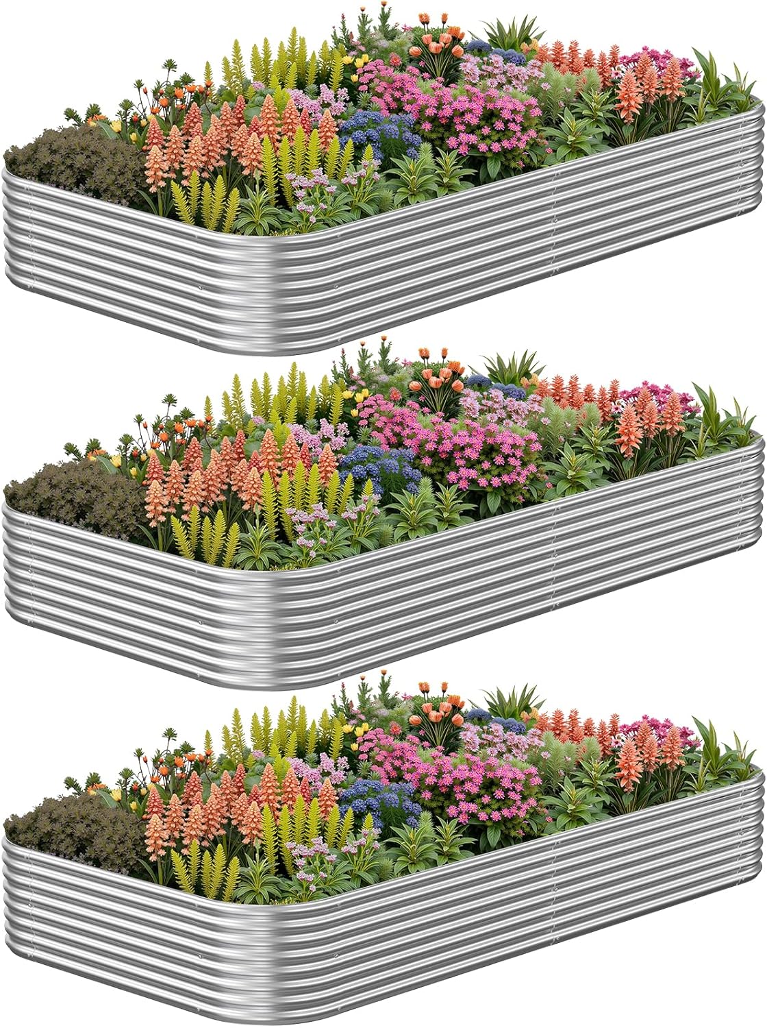 3 Pack 3x2FT Galvanized Raised Garden Bed Outdoor,Metal Raised Garden Beds Kit for Vegetables,Steel Raised Bed for Gardening,Above Ground Garden Box for Flower