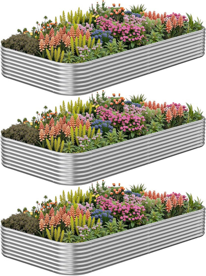 3 Pack 8x4FT Galvanized Raised Garden Bed Outdoor,Metal Raised Garden Beds Kit for Vegetables,Steel Raised Bed for Gardening,Above Ground Garden Box for Flower