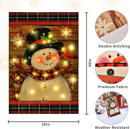 Lighted Christmas Garden Flag for Outside, Led Snowman Garden Flag Decor, Winter Yard Flag 12x18 Double Sided for Outdoor Yard Porch Lawn Decoration