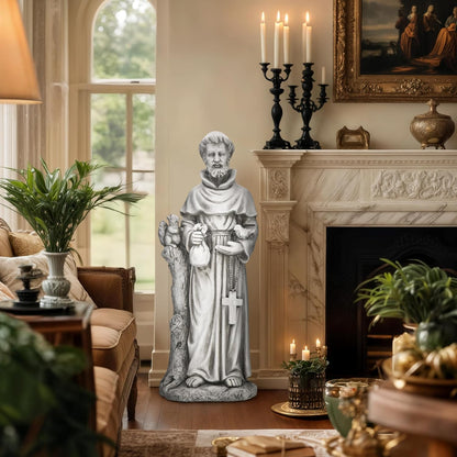 St Francis Garden Statue, Catholic Religious Outdoor Sculpture for Prayer and Meditation, 30.7” Large Patron Saint of Animals Patio Decor in Durable Magnesium Oxide Stone,Gray