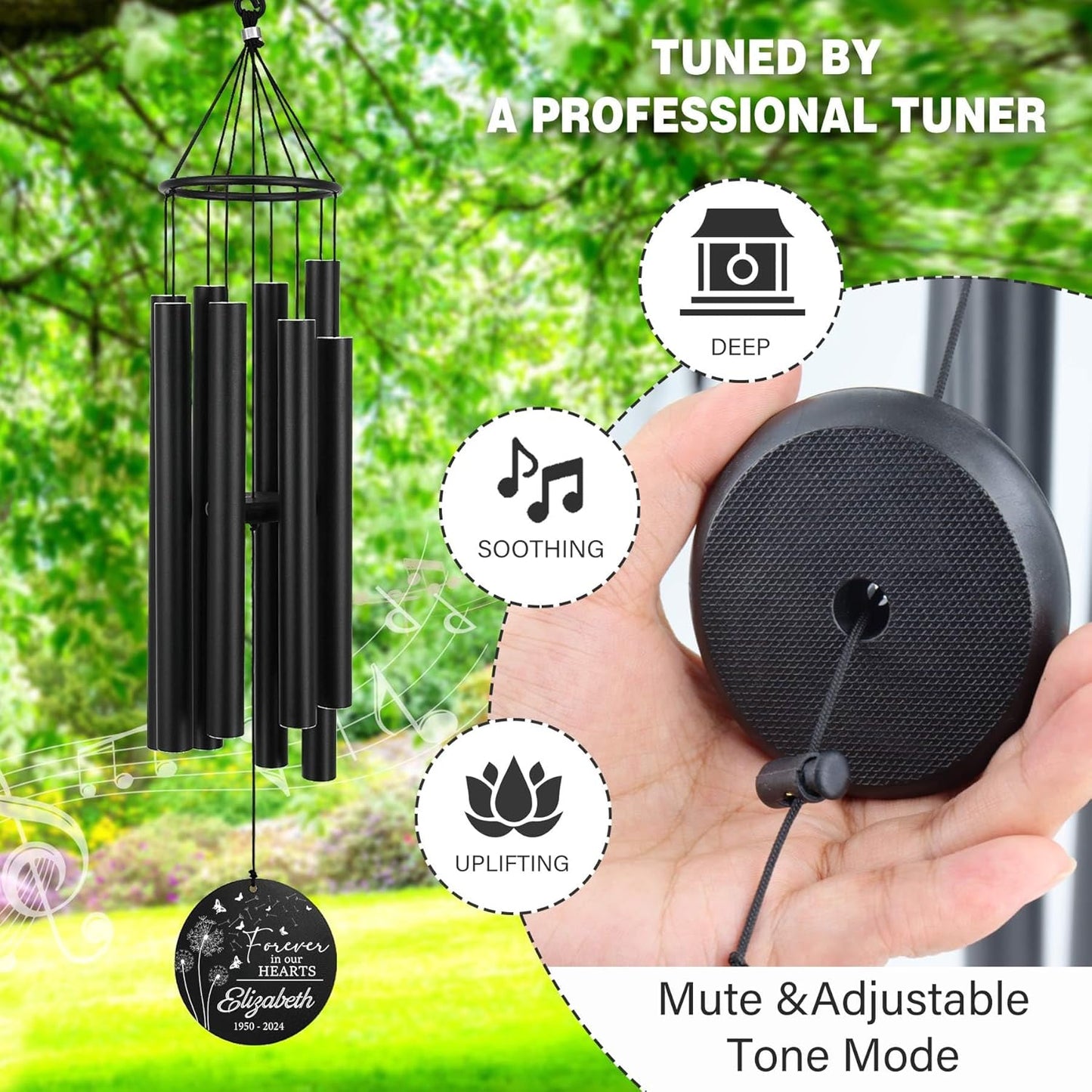 Personalized 36" Memorial Wind Chimes for Outside, Sympathy and Bereavement Gift for Loss of Loved One, A Thoughtful Remembrance of Mother, Father or Husband for Garden and Patio