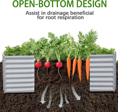 8x4x2ft Galvanized Raised Garden Bed, Planter Raised Garden Boxes Outdoor, Large Metal Raised Beds for Gardening, Garden Bed for Vegetables, Flowers, Herb, Silver