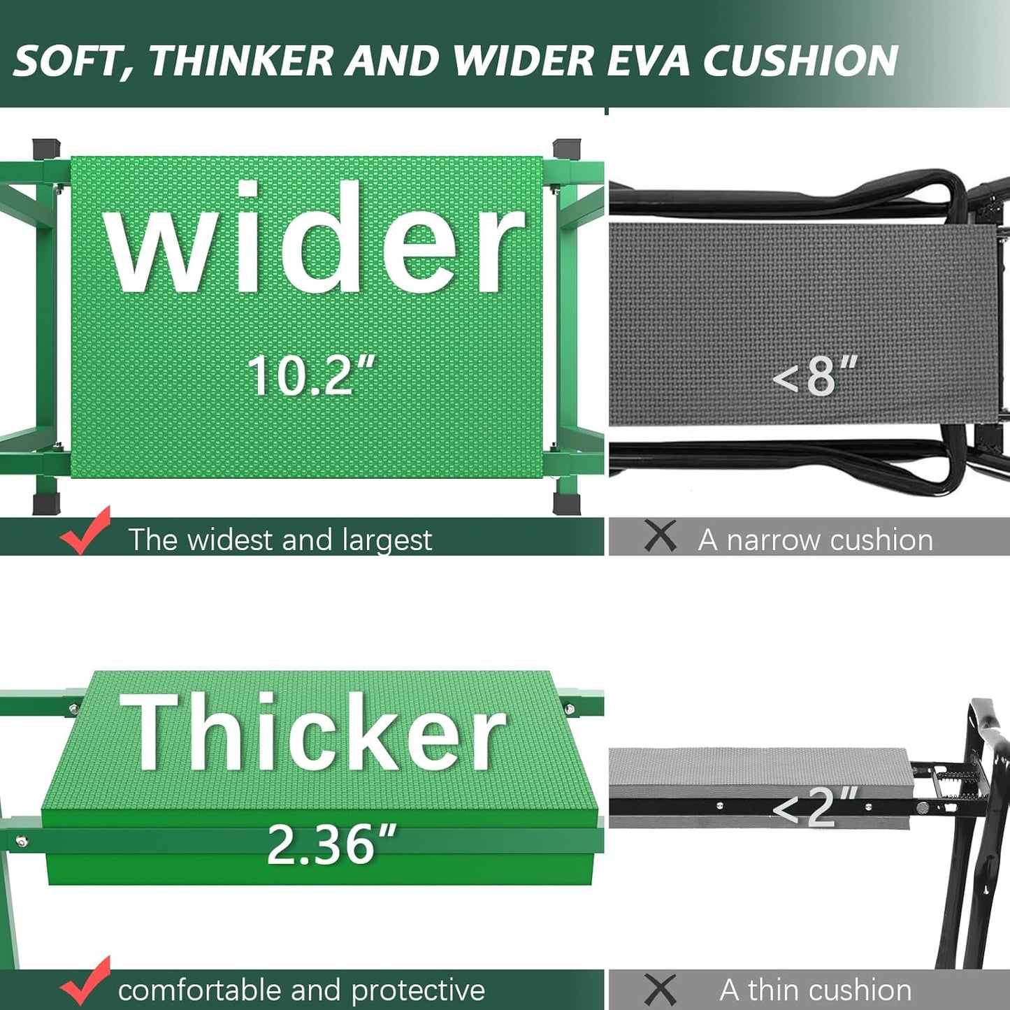 Garden Kneelers Seat, Stable and Save Anti-Tipping Design 10.2" Wider Garden Kneeler and Seat with Handle, Heavy Duty Gardening Stool for Seniors, Gardening Weeding Bench for Gardeners Parents - Green