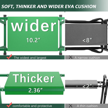 Garden Kneelers Seat, Stable and Save Anti-Tipping Design 10.2" Wider Garden Kneeler and Seat with Handle, Heavy Duty Gardening Stool for Seniors, Gardening Weeding Bench for Gardeners Parents - Green