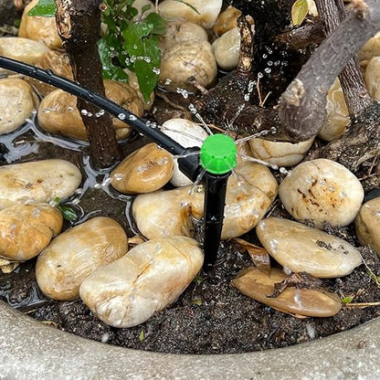 50PCS Drip Irrigation Emitters, Kalolary Adjustable 360 Degree Water Flow Drippers Emitters for 1/4" Drip Irrigation System Tubing, Irrigation Drippers for House Garden Flower beds(Medium Green)