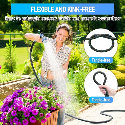 SPECILITE Garden Hose 75ft, 3-Layer Flexible Water Hose with 8 Pattern Spray Nozzle, Non-Expanding & Lightweight Stainless Steel Hose for Yard, Lawn, Outdoor-Leak Proof, No-kink & Tangle-free