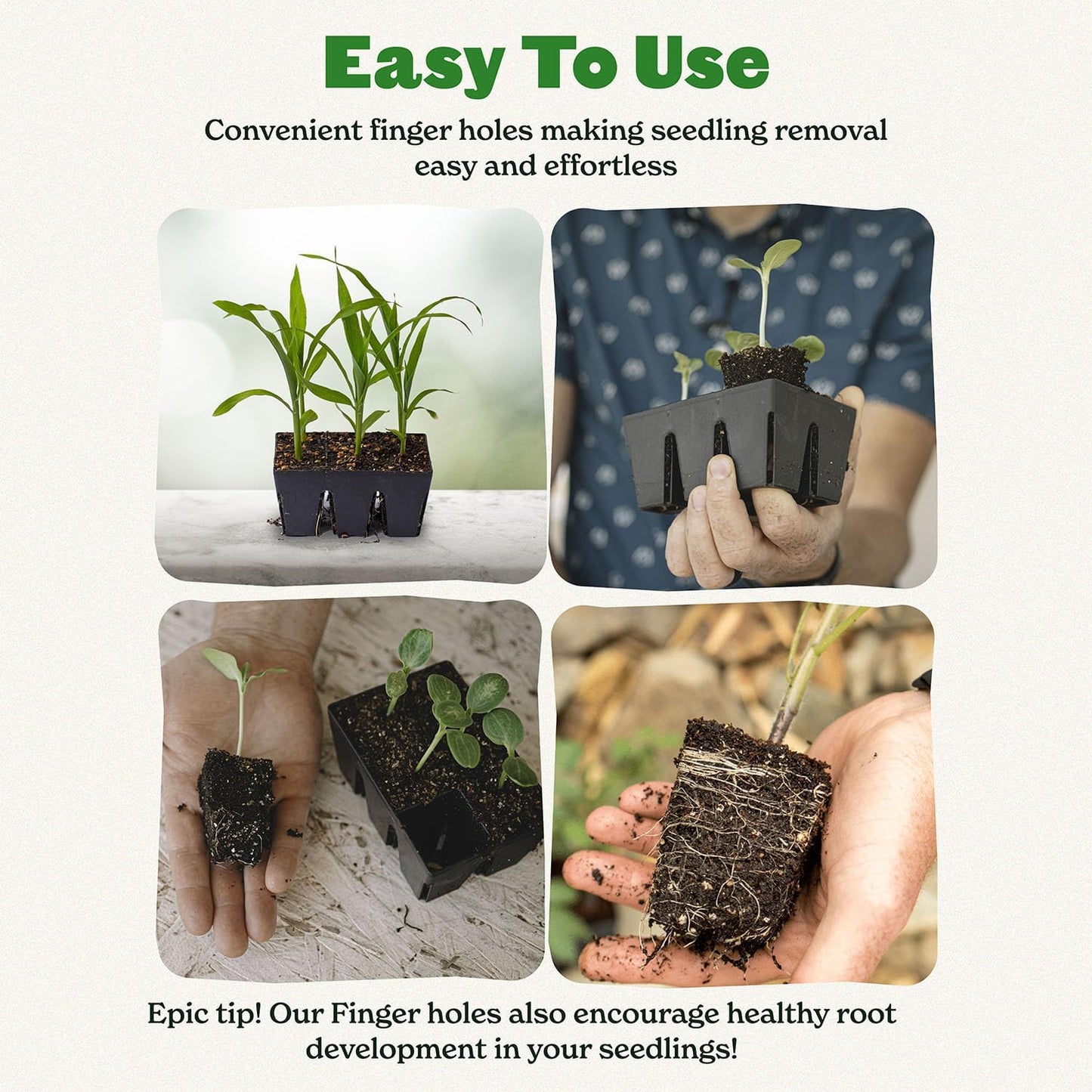 Epic Gardening Reusable Seed Starter Tray - Easy Watering Seed Starting Trays - Gardener Friendly Plant Trays for Seedlings | UV-Treated & BPA-Free -6-Cell Seed Starting Trays - 6 Trays/Black