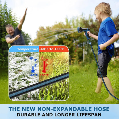 Heavy Duty Non-Expanding Garden Hose 100ft - Durable Reinforced Water Hose with Leak-Proof Construction ， Kink-Resistant, TPV material, 10-Function Spray Nozzle, 3/4" Connector & Portable Strap（100FT)