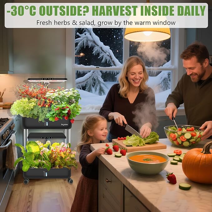 44-Pod Indoor Hydroponic Growing System + 3 Free Seeds Starter Kit (Lettuce, Salad Mixed, Basil Seeds) – Dual 53W Full-Spectrum LED, 10-L Water Tank, 2-Tier Grow Pods