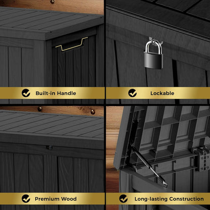 TARKARI 150 Gallon Lockable Resin Deck Box, Waterproof & UV-Resistant Outdoor Storage Box for Outdoor Cushion Storage, Garden Tools & Pool Accessories Storage, Black