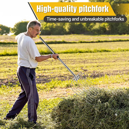 Pitchfork for Gardening, 50" Multifunctional Stainless Steel Garden Pitchfork with Handle, Suitable for Shoveling, Fertilizing, Transplanting, Mulching Garden Fork - 10 Tines