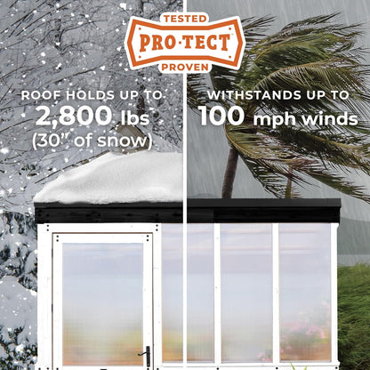 Backyard Discovery Willow 9' x 6' White Cedar Wood and Polycarbonate Walk-in Greenhouse Kit with Exhaust Fan, Windows, Hose Hook-Ups, PowerPort, Staging Shelves for Year-Round Outdoor Gardening