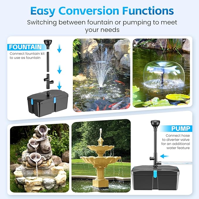 Pond Filter with Fountain Pump Kits, 660GPH Pond Pump and Filter Kit with 50W Submersible Water Pump, Pond Filters for Outdoor Ponds Clean Koi Pond Filter